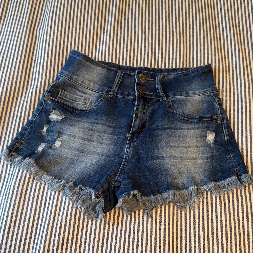 Denim Frayed Hem Women Shorts